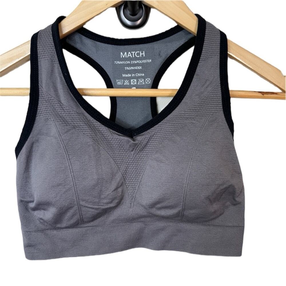 Match Grey Black Racerback Sports Bra Size S